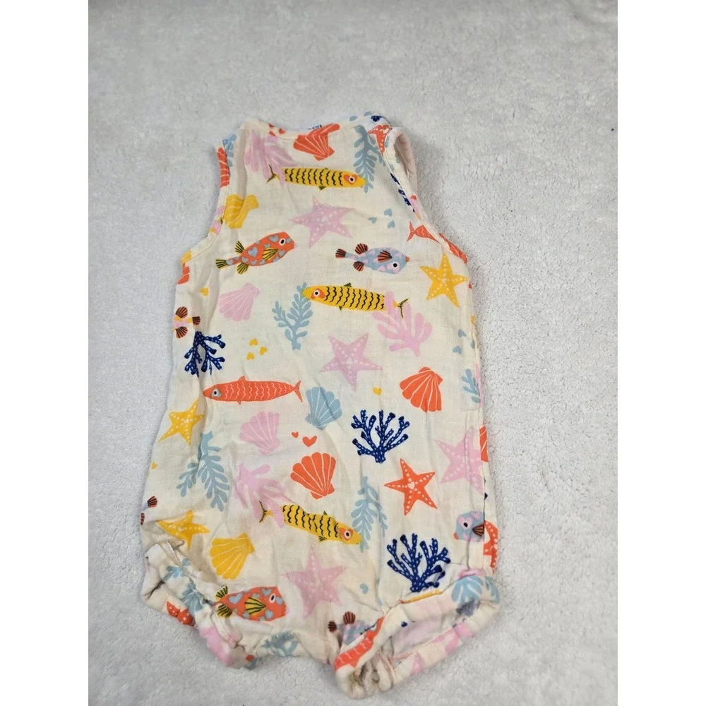 Old Navy Baby Sea Life Fish Cotton Gauze Bubble Romper Cream 18-24 Months